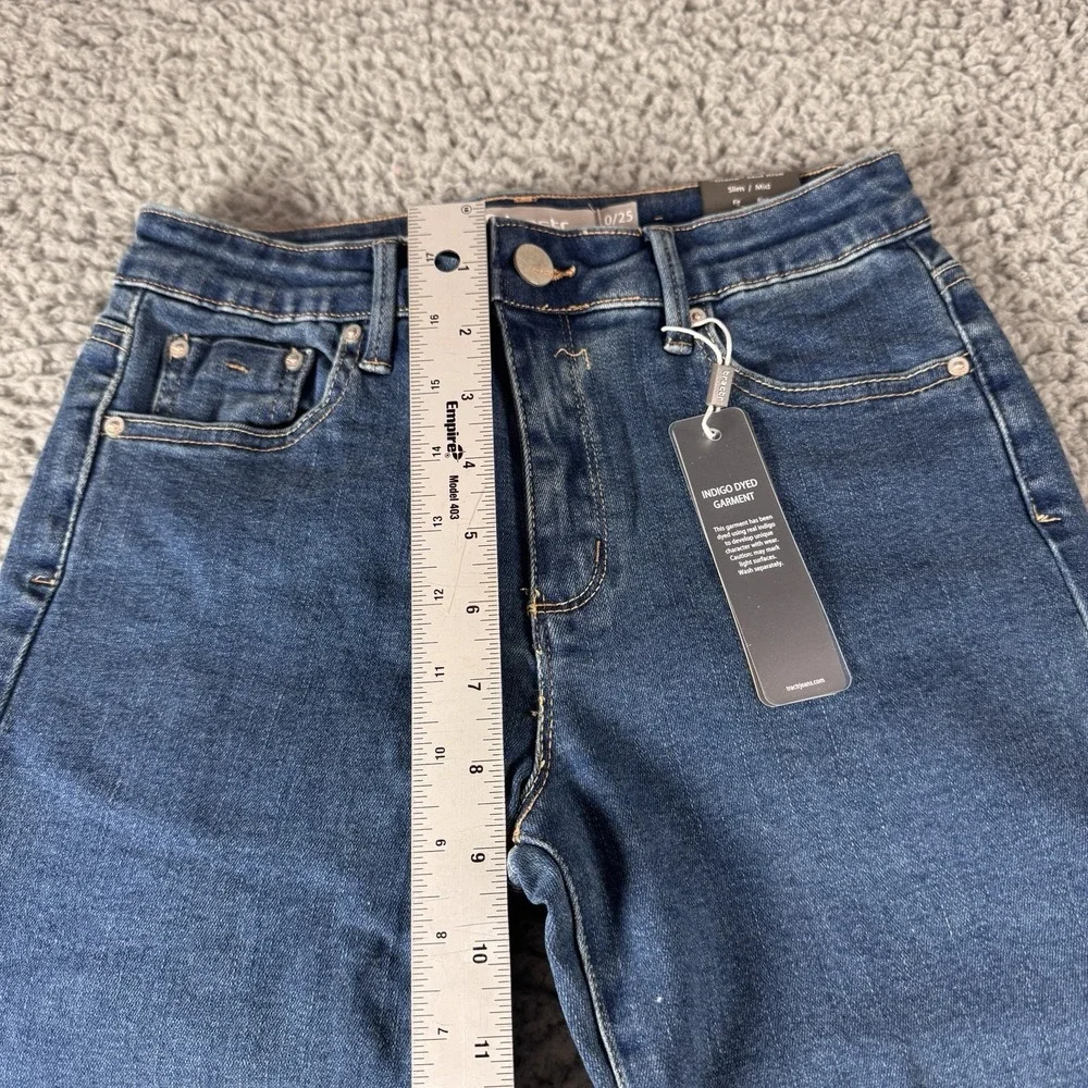 Tractr‎ Diane Mid Rise Distressed Indigo Blue Raw Hem Stretch Jean Sz 0/25 NWT